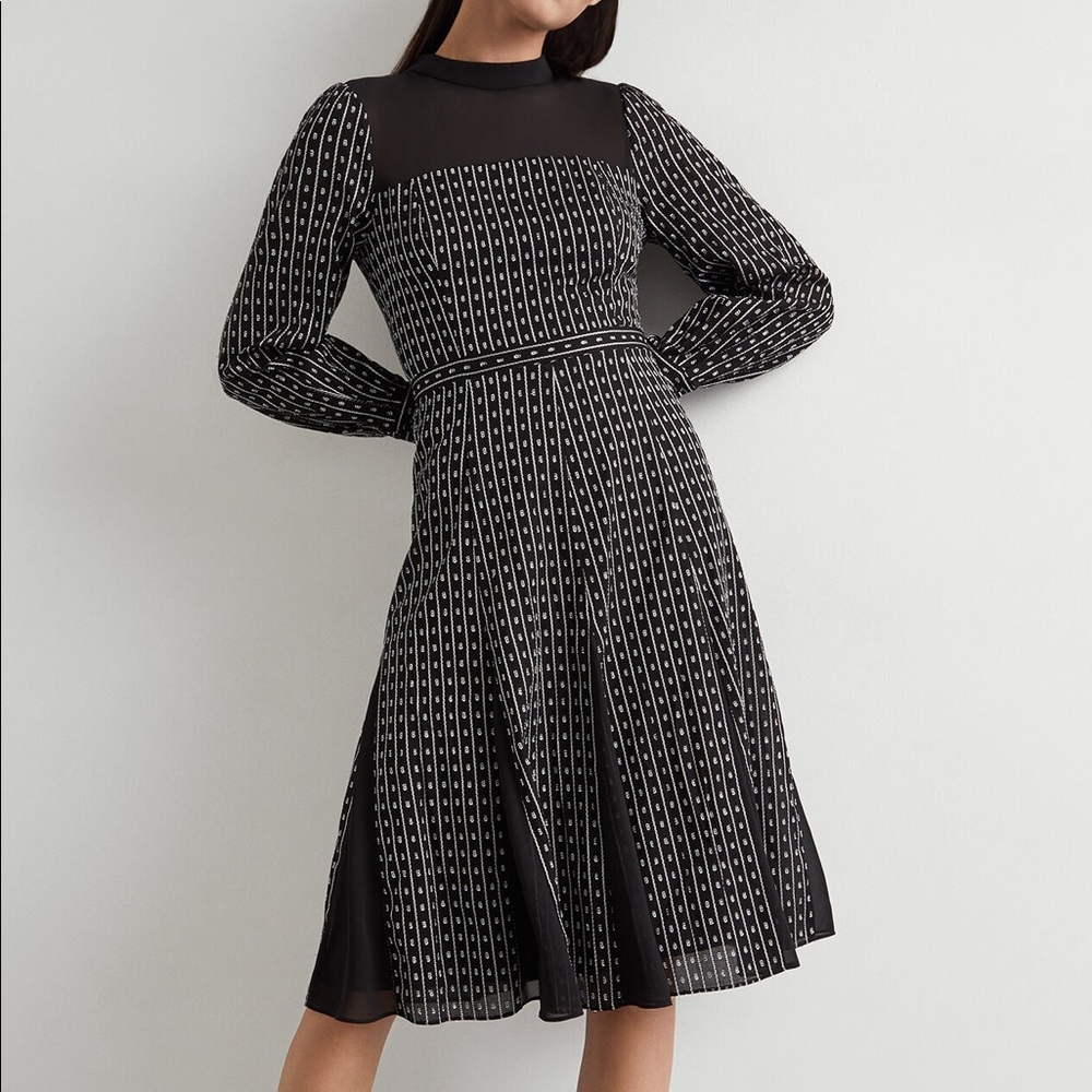 BCBG Max Azria Pleated Mesh Trim Dress